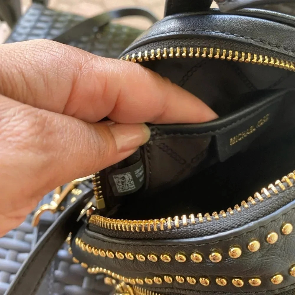 Rhea Medium Rose Studded Leather Backpack - Picture 10 of 11